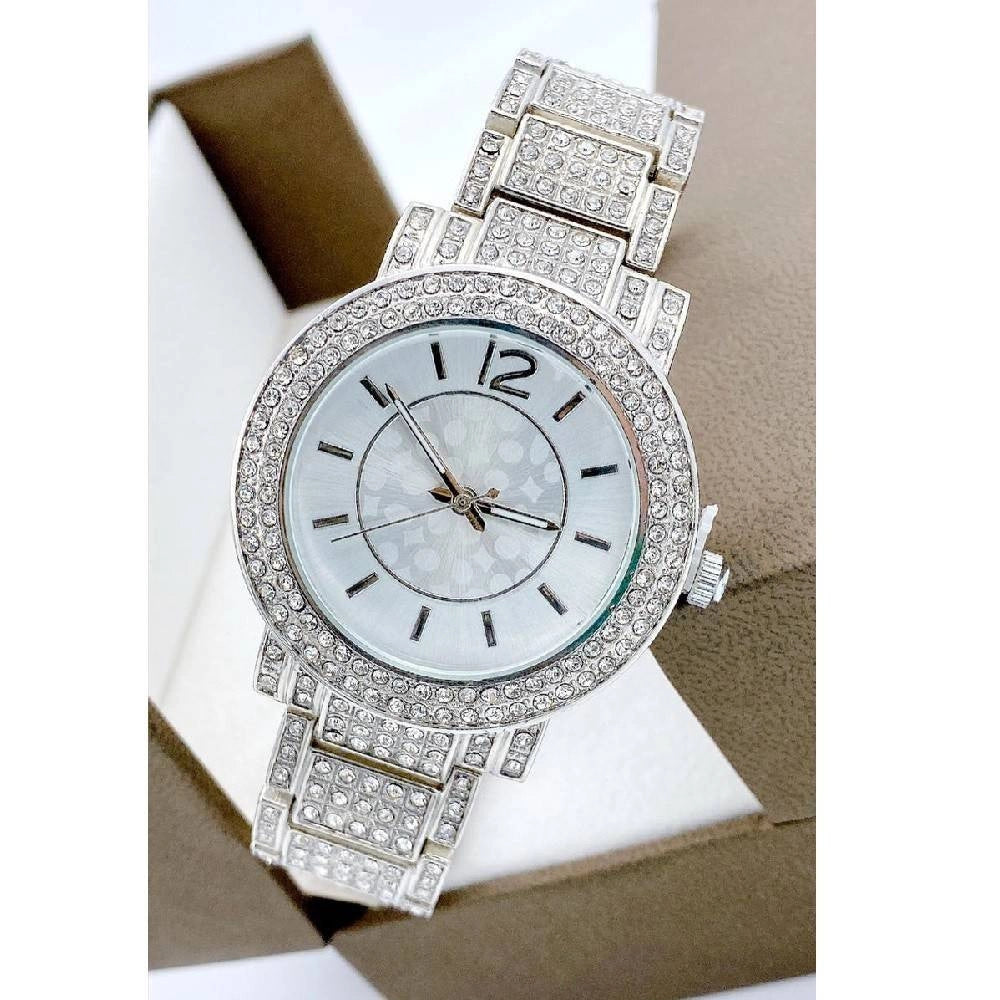 Trade Shop - Orologio Da Polso Sousou 6422 Analogico Quarzo Brillantini Silver Fondo Bianco -