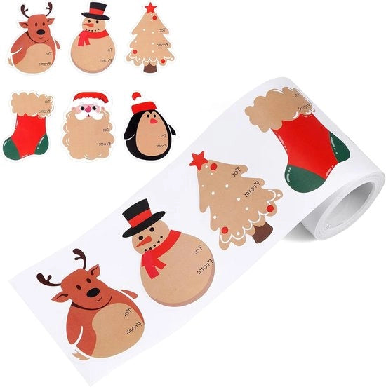 Sticker per Natale 200 pezzi | Piastrelle di Rame | Autoadesivi | Albero di Natale con Neve | Etichette per Nome di Natale | Regali | 6 modelli