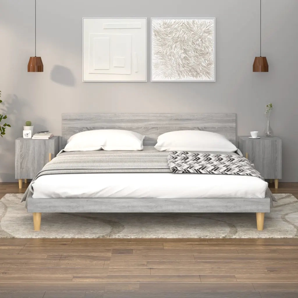 Set di 2 Comodini | Armadio da Notte | Mobiletto da notte Grigio Sonoma in Legno Multistrato