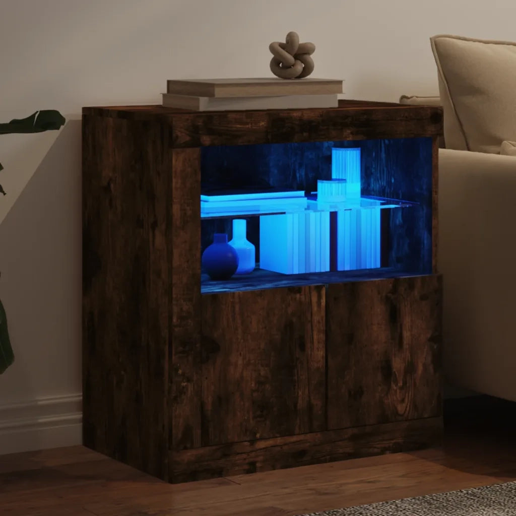 Credenza con Luci LED Rovere Fumo 60,5x37x67 cm 836620