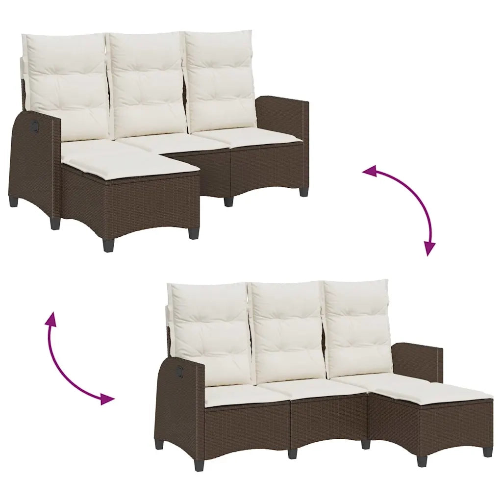 Divano Reclinabile Giardino con Cuscini a L Marrone Polyrattan 4108239