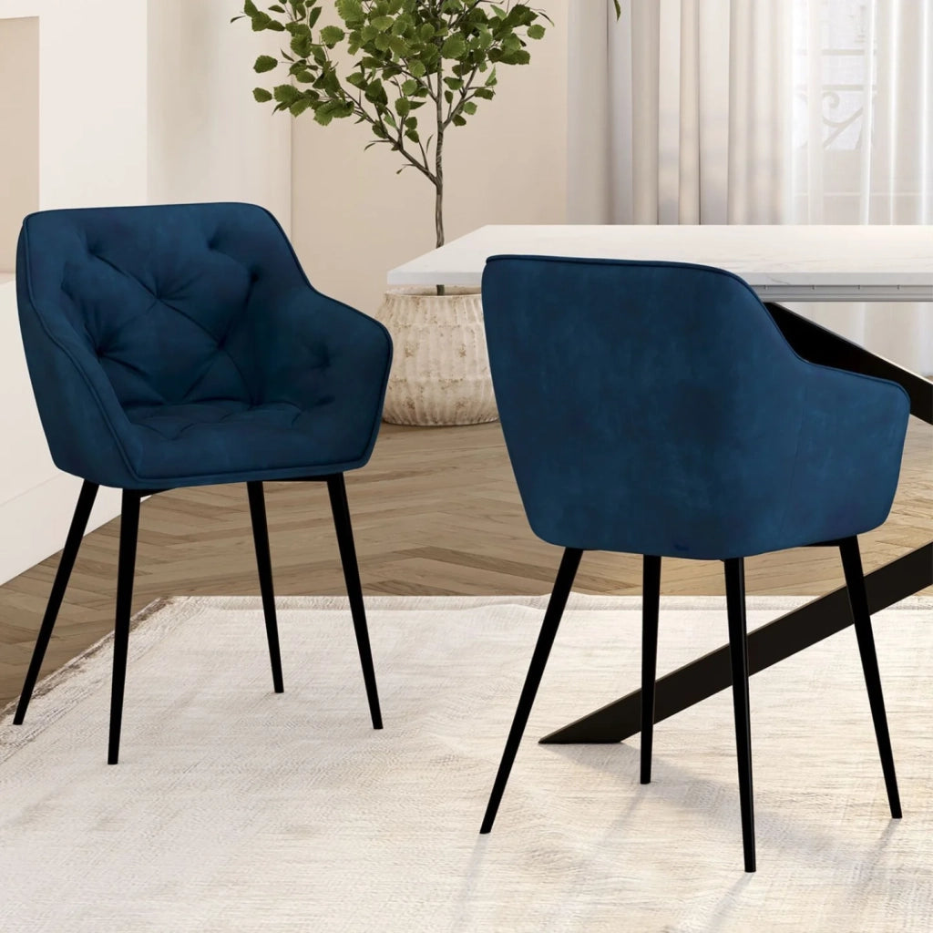 IDMarket - Set di 2 sedie da pranzo, poltrone imbottite LYA in velluto blu petrolio