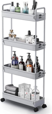 Carrello di stoccaggio a 4 livelli, estensibile e rotante, per cucina, bagno e camera da letto, grigio, rack per lavatrice
