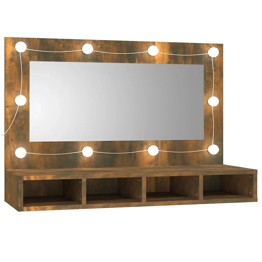Mobile a Specchio | Armadio da bagno con LED Rovere Fumo 90x31,5x62 cm