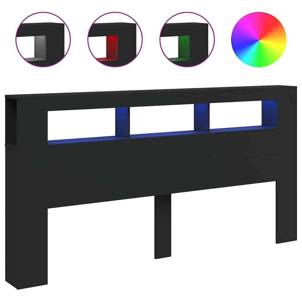 Testiera | Testata LED Nera 200x18,5x103,5 cm Legno Multistrato