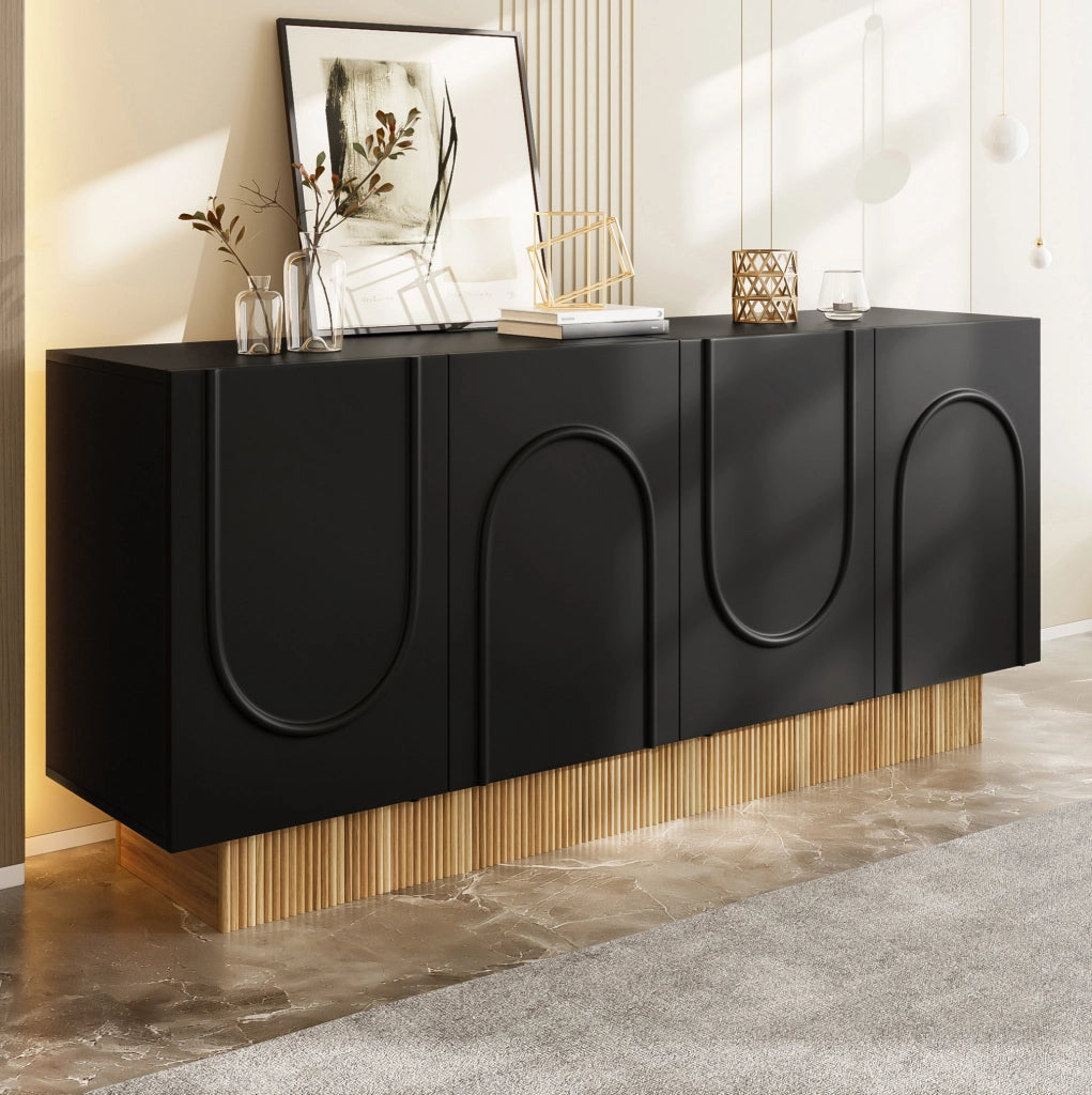 Credenza moderna 160 cm nera e effetto legno a 4 ante