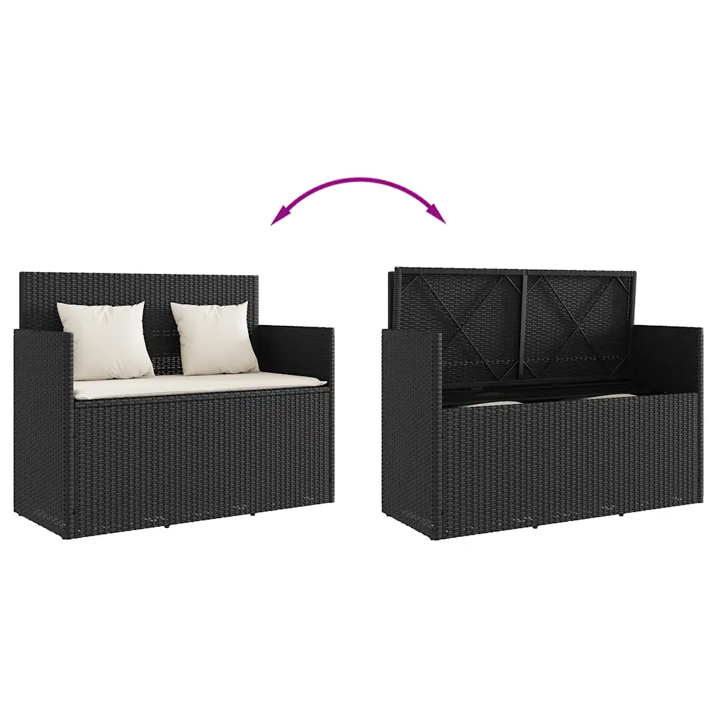 Panca da Giardino-Panca da esterno con Cuscini Nera in Polyrattan