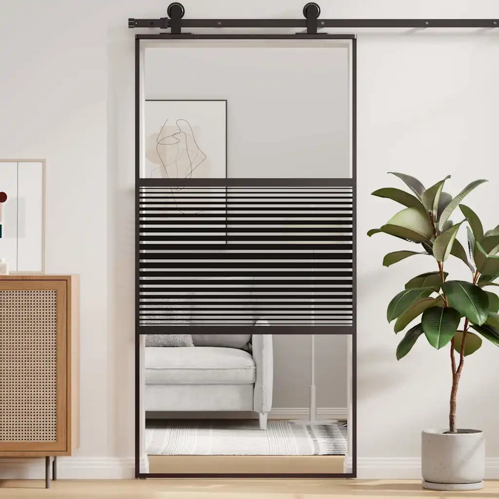 Porta in vetro Rigato Nero 90 x 2 x 205 cm Alluminio
