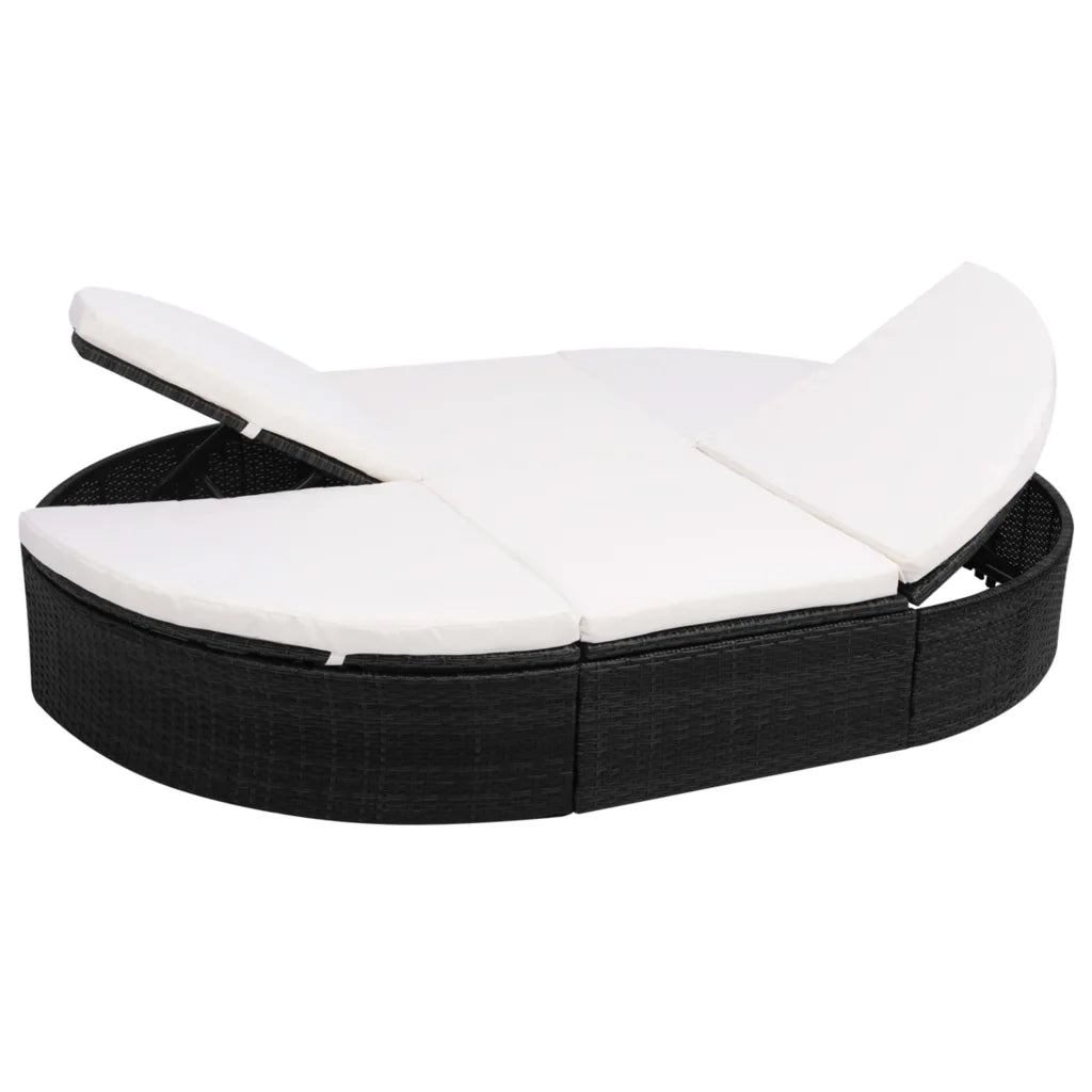 Lettino Prendisole da Giardino con Cuscino in Polyrattan Nero cod mxl 61957