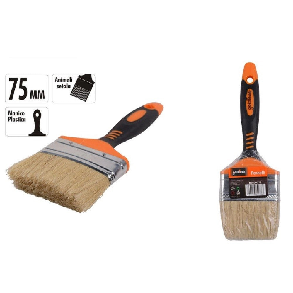 Trade Shop - Pennello Piatto 3" 75 Mm Setole Morbide Pittura Vernice Manico Antiscivolo 90279 -
