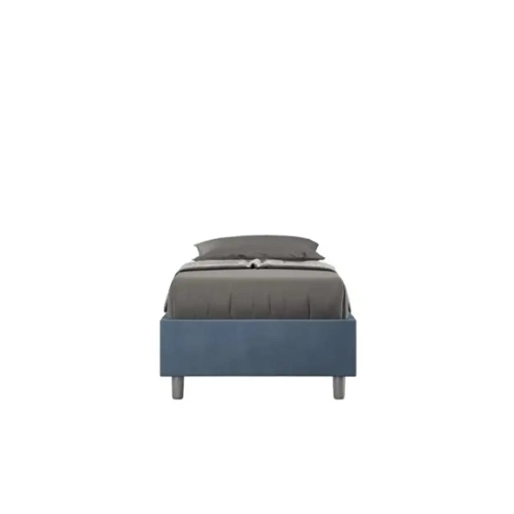 Letto singolo contenitore imbottito 80x190 microfibra blu Azelia