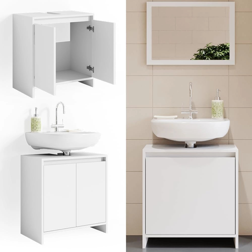 Mobile sottolavabo per bagno Emma, Bianco, 58 x 60 cm, combinabile con la serie Emma per l'organizzazione in bagno