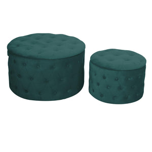 Set 2 Pouf Contenitore Ø50 cm e Ø70 cm in Tessuto Velluto Verde Salvia