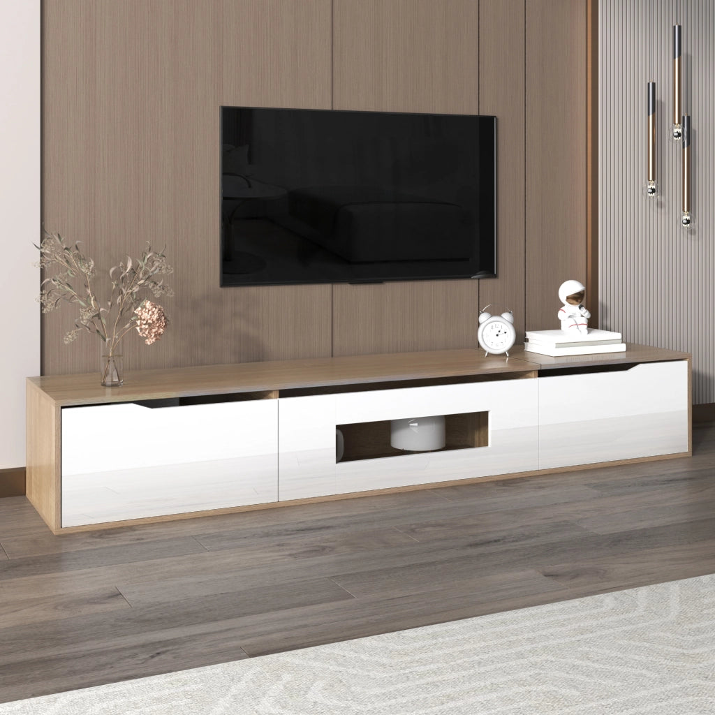 Mobile TV Lucido ¨C MINIMAL ¨C Bianco Lucido/Legno con Luci LED Cambiacolore