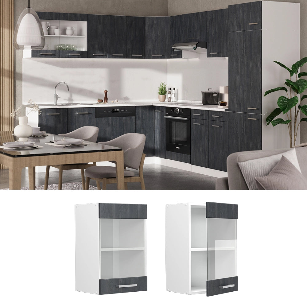 Vicco Mobile da cucina in vetro Calcestruzzo nero 40 cm