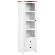 Vetrina bianca in MDF, 60 cm, vetrina alta con ante in vetro e cassetti, stile rustico-country