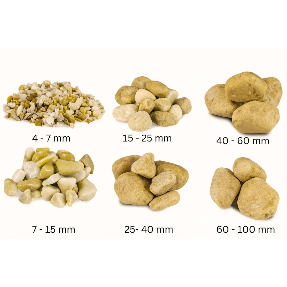 Ciottolo in marmo giallo siena per decorazioni esterne *** misura 25/40, formato 25 kg, confezione 1