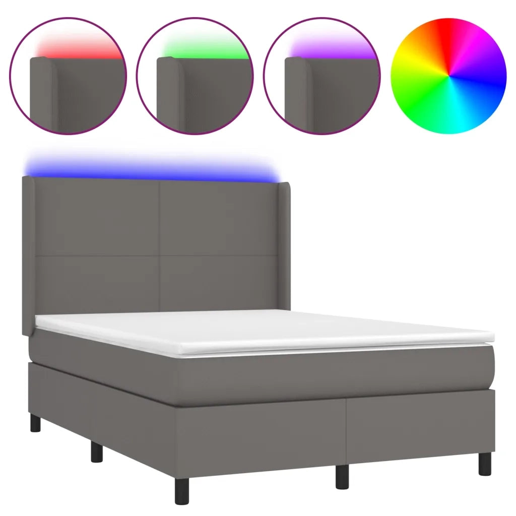 Giroletto Molle con Materasso e LED Grigio 140x200cm Similpelle 3139269