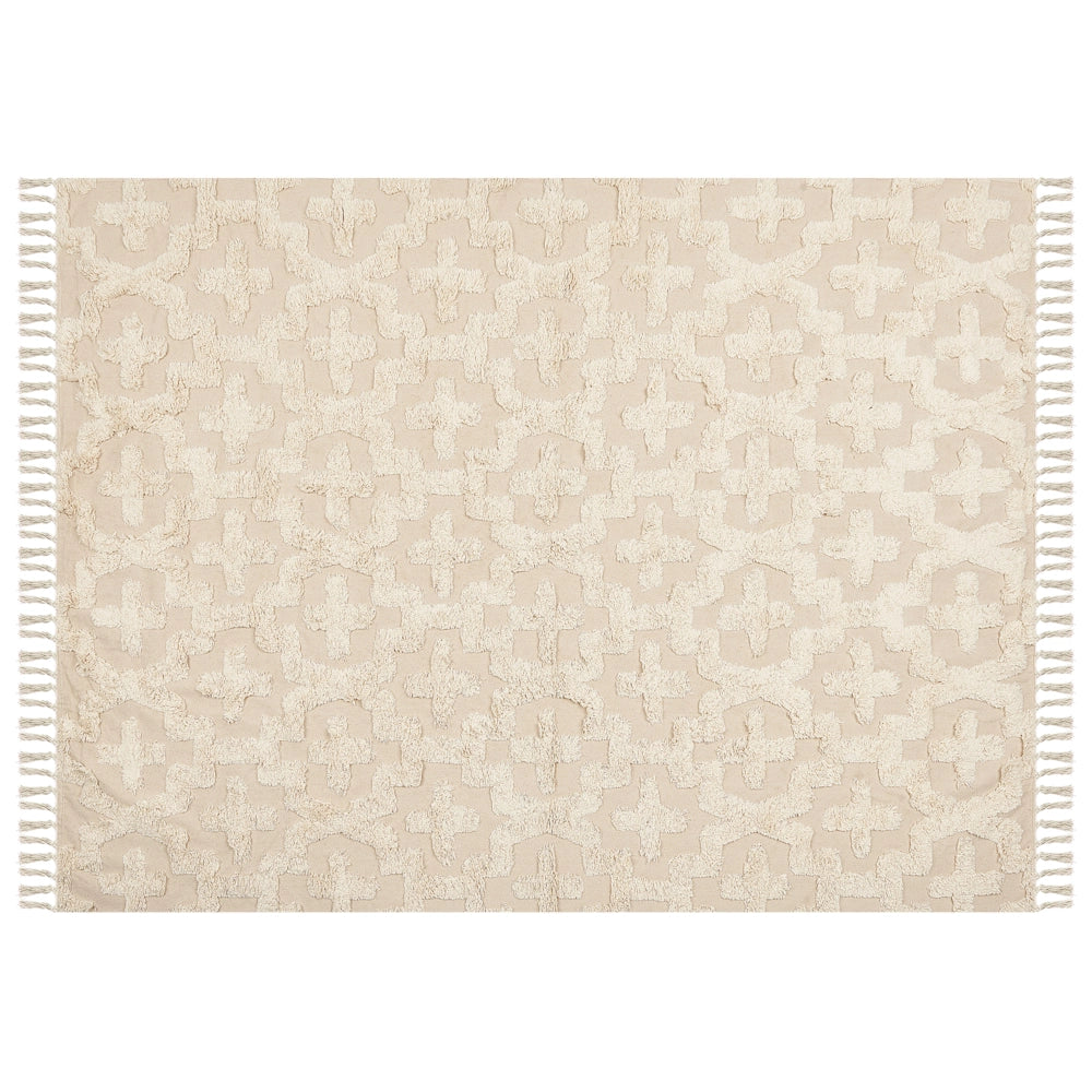 Tappeto in cotone beige 160 x 230 cm motivo geometrico trapuntato minimalista soggiorno camera da letto