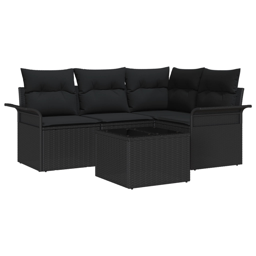 Set Divano da Giardino 5 Pezzi con Cuscini Beige in Polyrattan