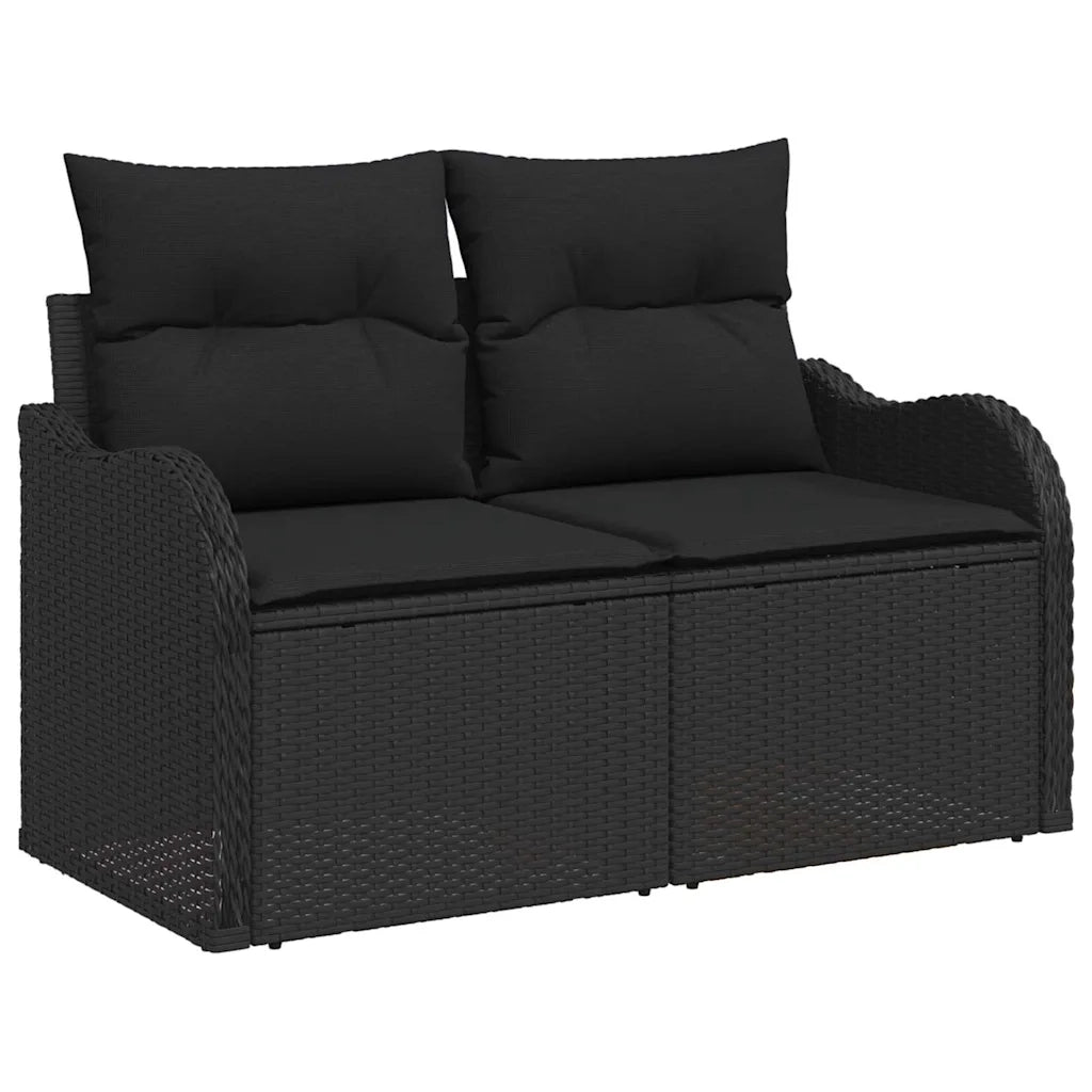 Set Divano da Giardino con cuscino 5 pcs Nero Poly Rattan