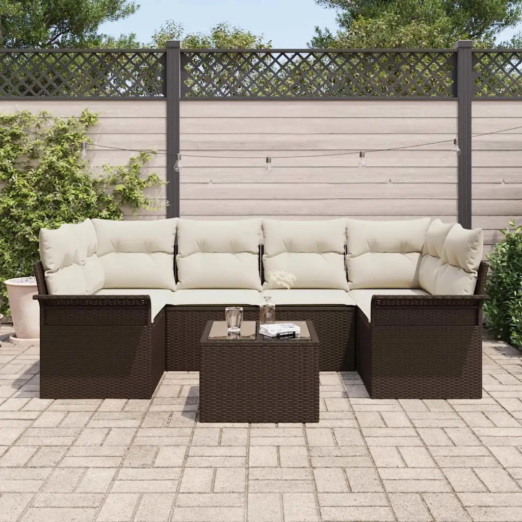 Set Divano da Giardino 7 pcs Marrone e Crema polyrattan 3353927
