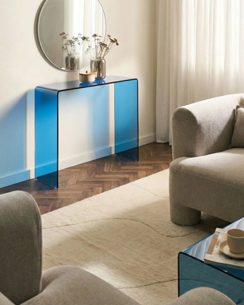 Consolle in vetro trasparente blu 90 x 30 cm rettangolare minimalista