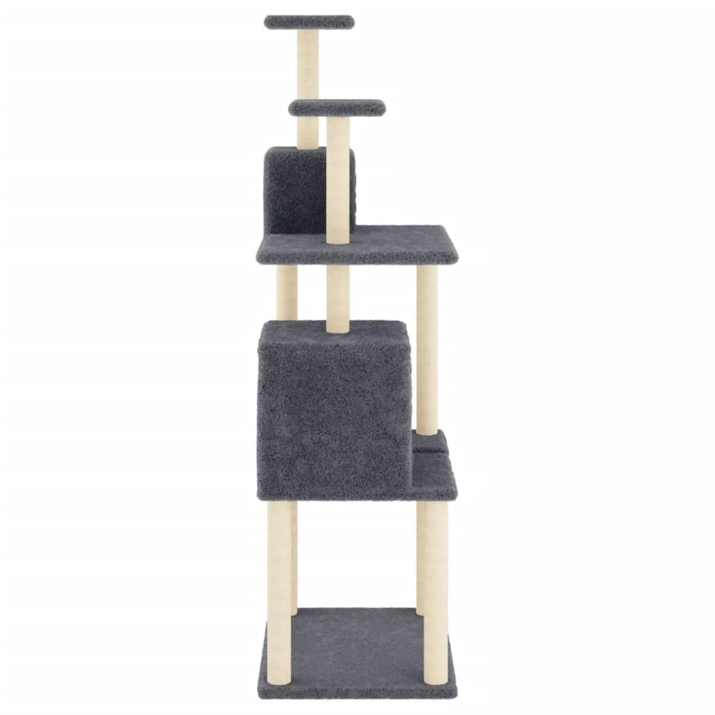 Tiragraffi per gatti torre per arrampicata giocattolo piattaforma per arrampicata con tiragraffi in sisal scuro 167 cm grigio 02_0022680