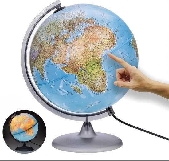 Mappa Mundi - 30 cm globus con piede stabile - mappa geografica e politica 2023 - luce LED - carta geografica tedesca aggiornata