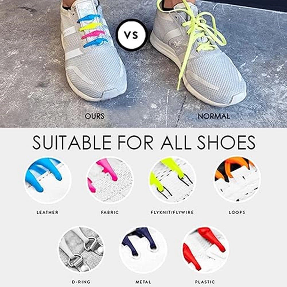 Trade Shop - Kit 10pz Lacci Per Scarpe Elastici In Silicone Colorati Senza Allaccio Per Adulti Bambini -