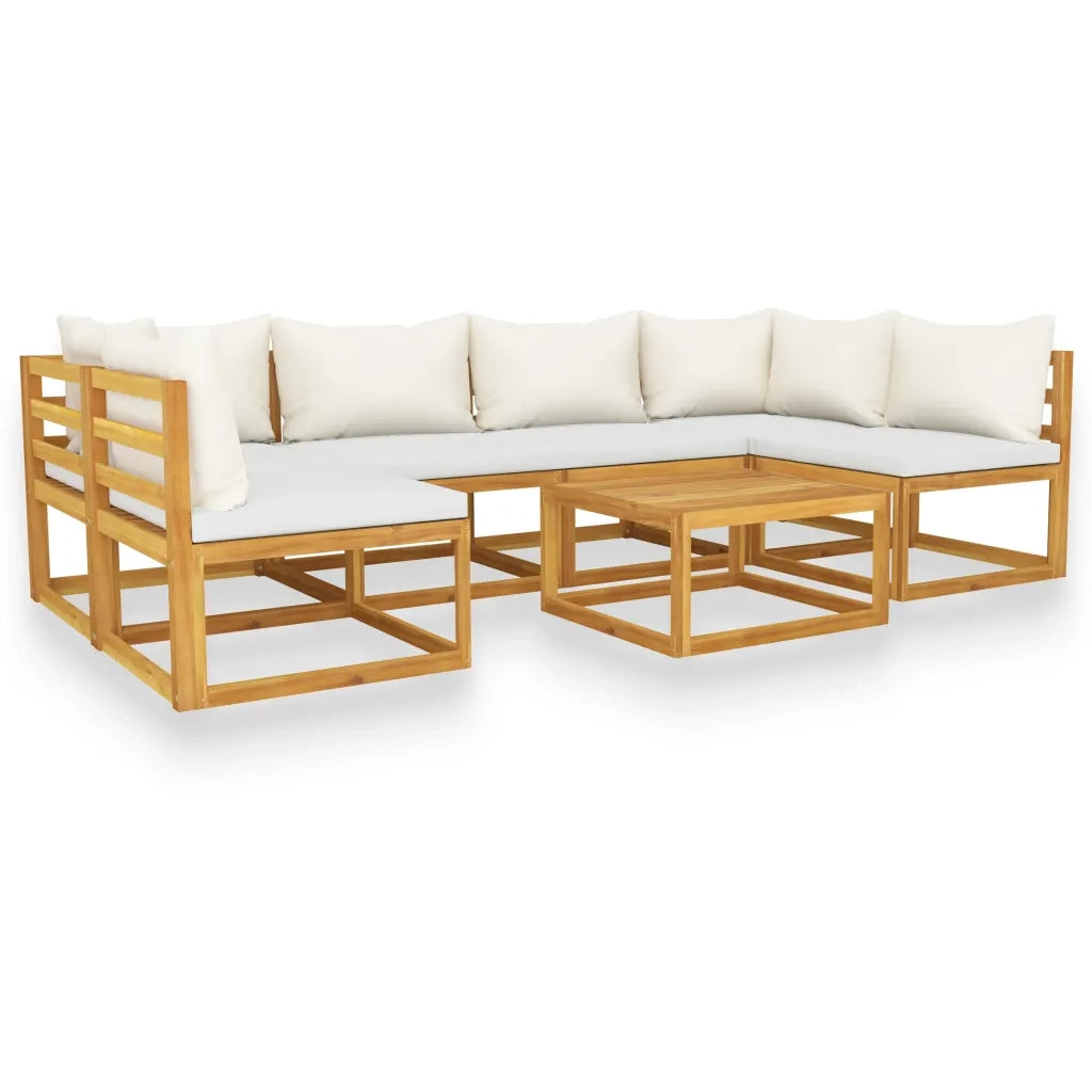 Set Divani da Giardino 7 pz con Cuscini Crema Massello Acacia cod mxl 50717