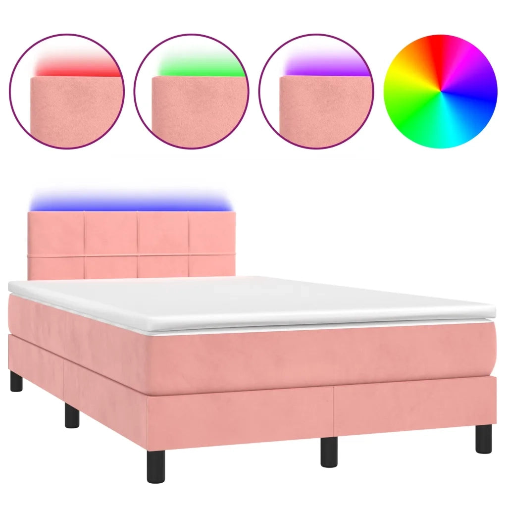 Letto a Molle con Materasso e LED Rosa 120x200 cm in Velluto 3134398