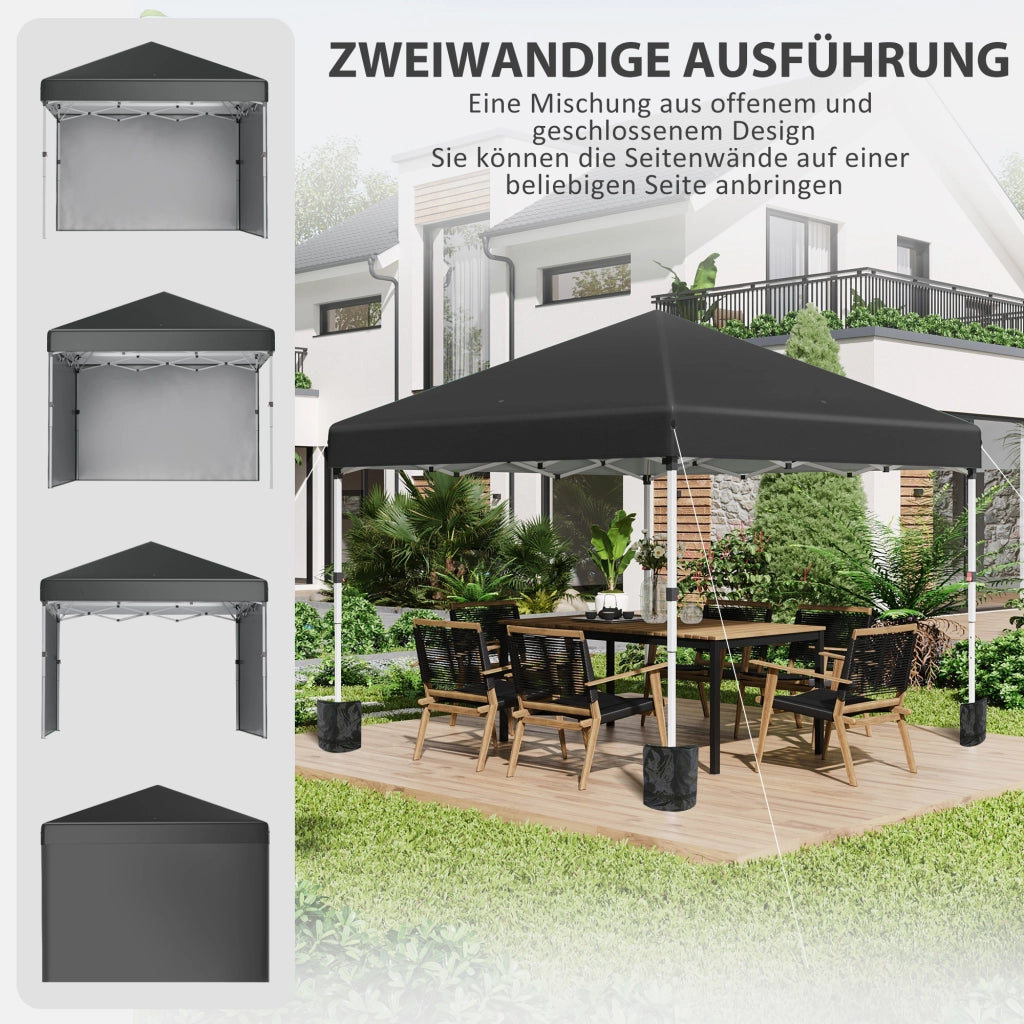 Gazebo pieghevole con 2 pareti laterali ¨C zephmum ¨C 3x3 m, nero, acciaio inox