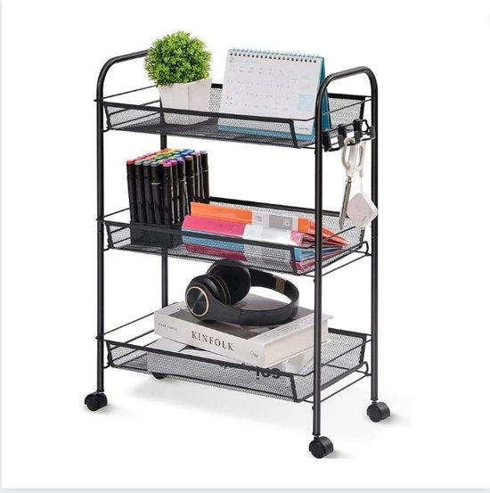 Carrello a Rotelle - Trolley Cucina a 3 Ruote - Carrello da Servire su Ruote di Gomma - Trolley da Trasporto 360° Girevole