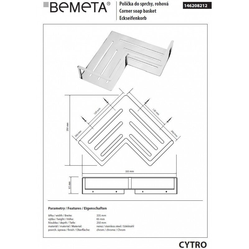 Supporto angolare per doccia a parete CYTRO 33,5x25x 6,5 cm