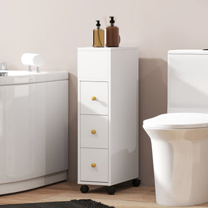 Mobiletto Bagno Salvaspazio 20x40x80 cm con Ruote 3 Cassetti e 5 Vani con Ripiani Regolabili Bianco