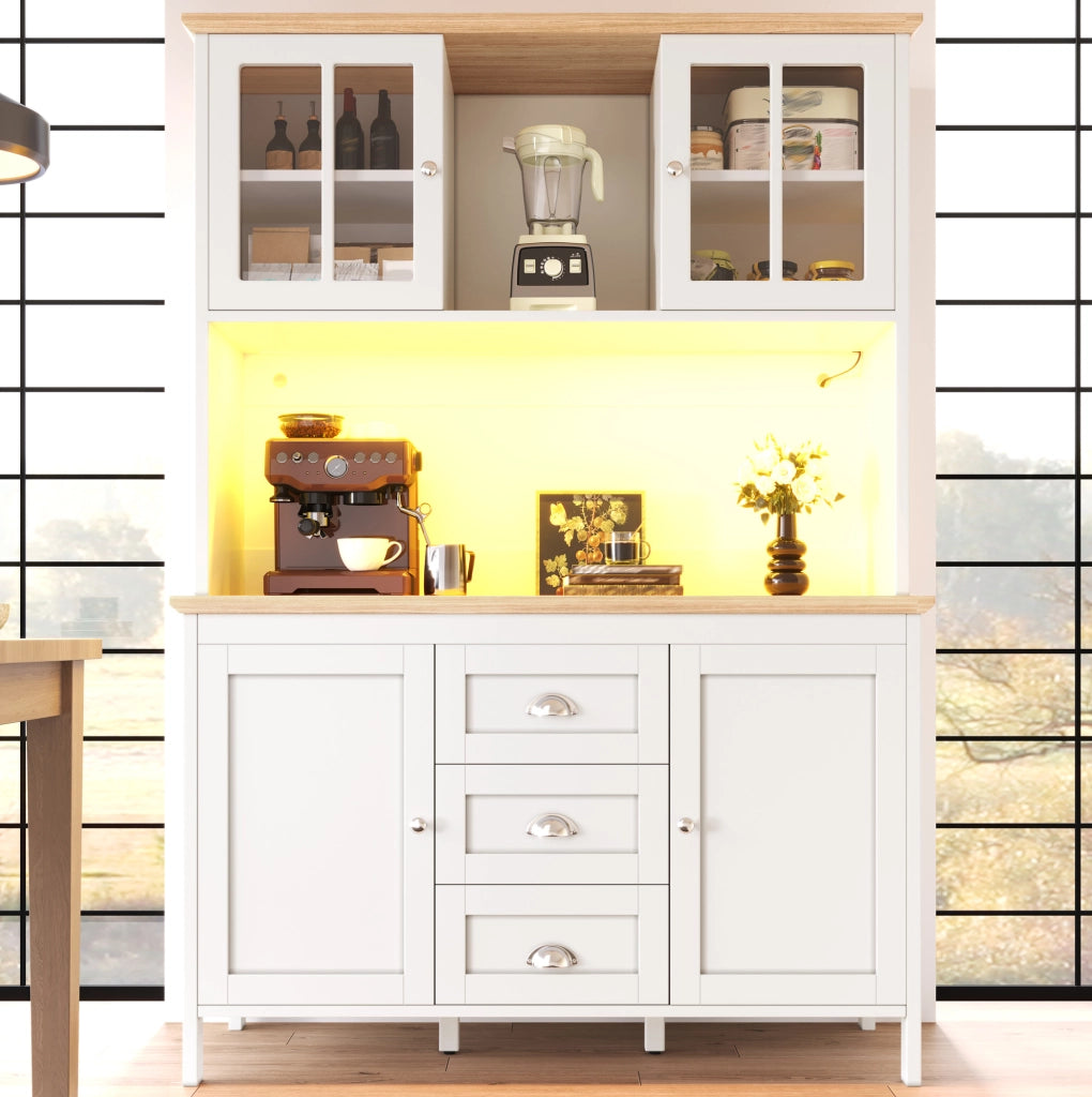 Armadio alto con LED, 4 ante e 3 cassetti, bianco, 120x40x179 cm