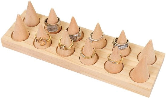 Organizzatore per Anelli in Legno a Forma di Cono - Supporto per Gioielli - Standard per Gioielli - Vetrina per Anelli - Organizzatore per Gioielli - Display Stilizzato