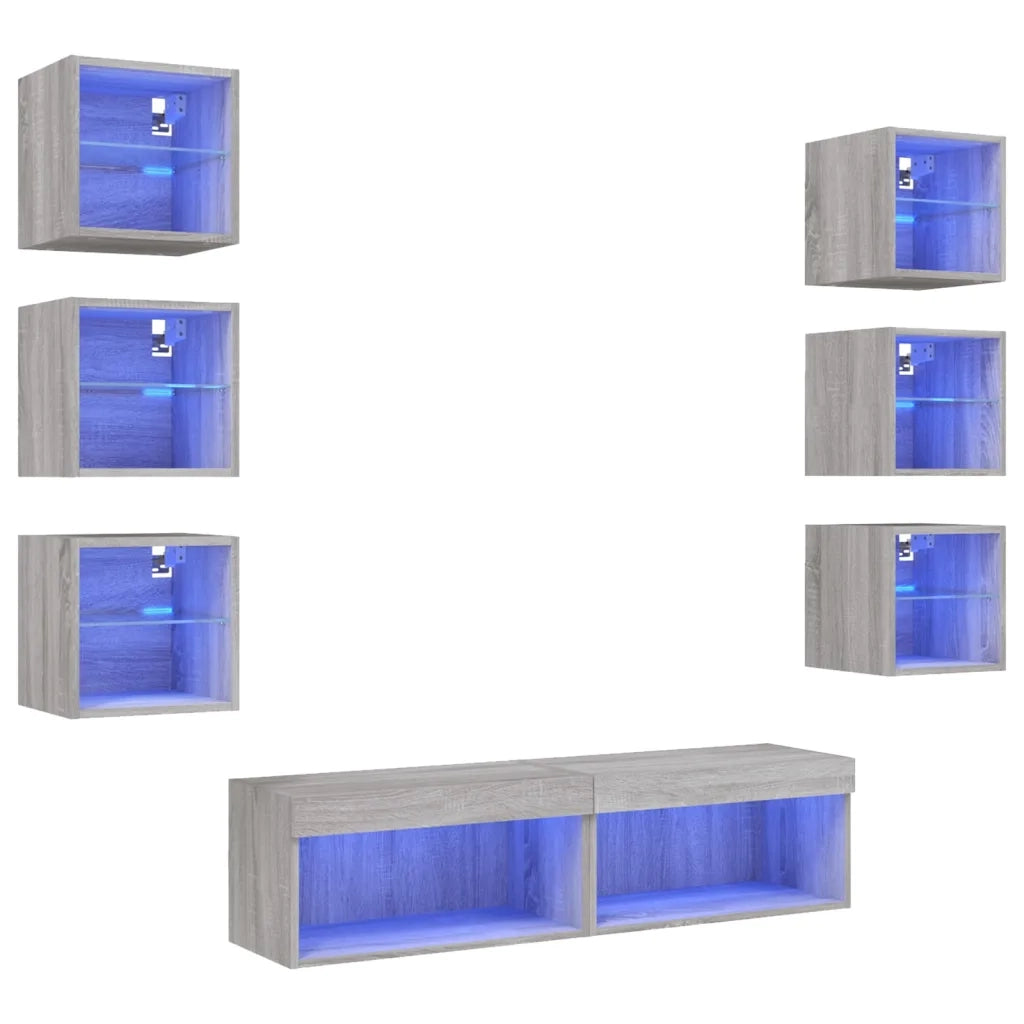 Mobili TV a Muro con LED 8pz Grigio Sonoma Legno Multistrato