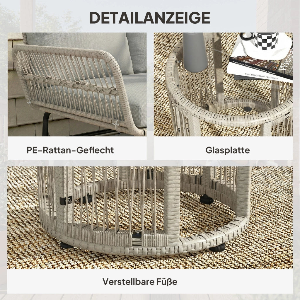 Set salotto da giardino 3 pezzi ¨C zephmum ¨C polyrattan grigio con cuscini e tavolino vetro