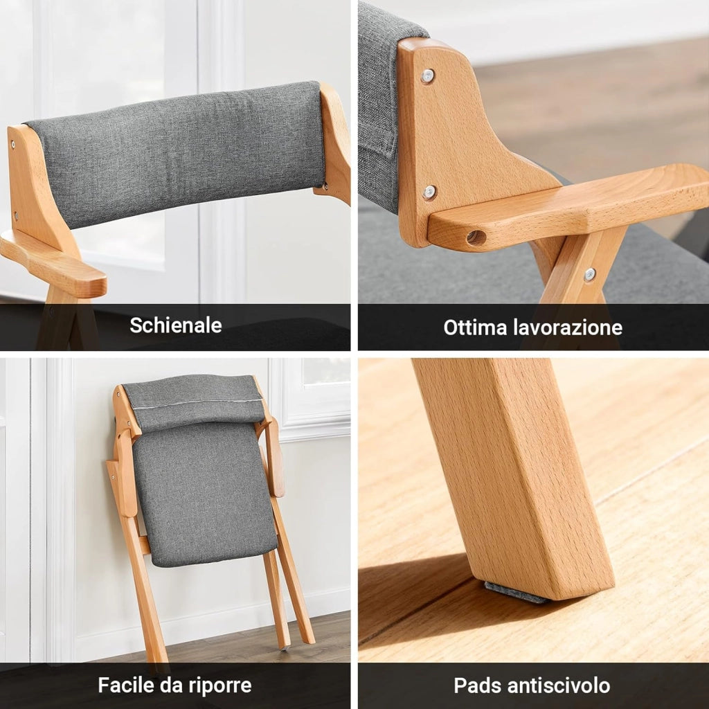 Sedia Pieghevole in Legno con Cuscino – Sedie Giardino Pieghevoli e Sedie Pieghevoli da Interno in Legno, Sedia da Giardino Pieghevole per Ufficio Ospiti, Cucina o Balcone Colore Grigio FST98-HG