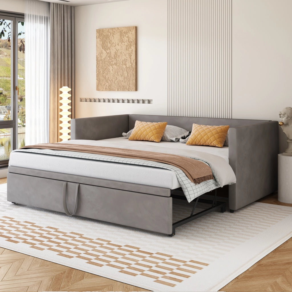Letto divano estraibile in velluto grigio 180x200 cm