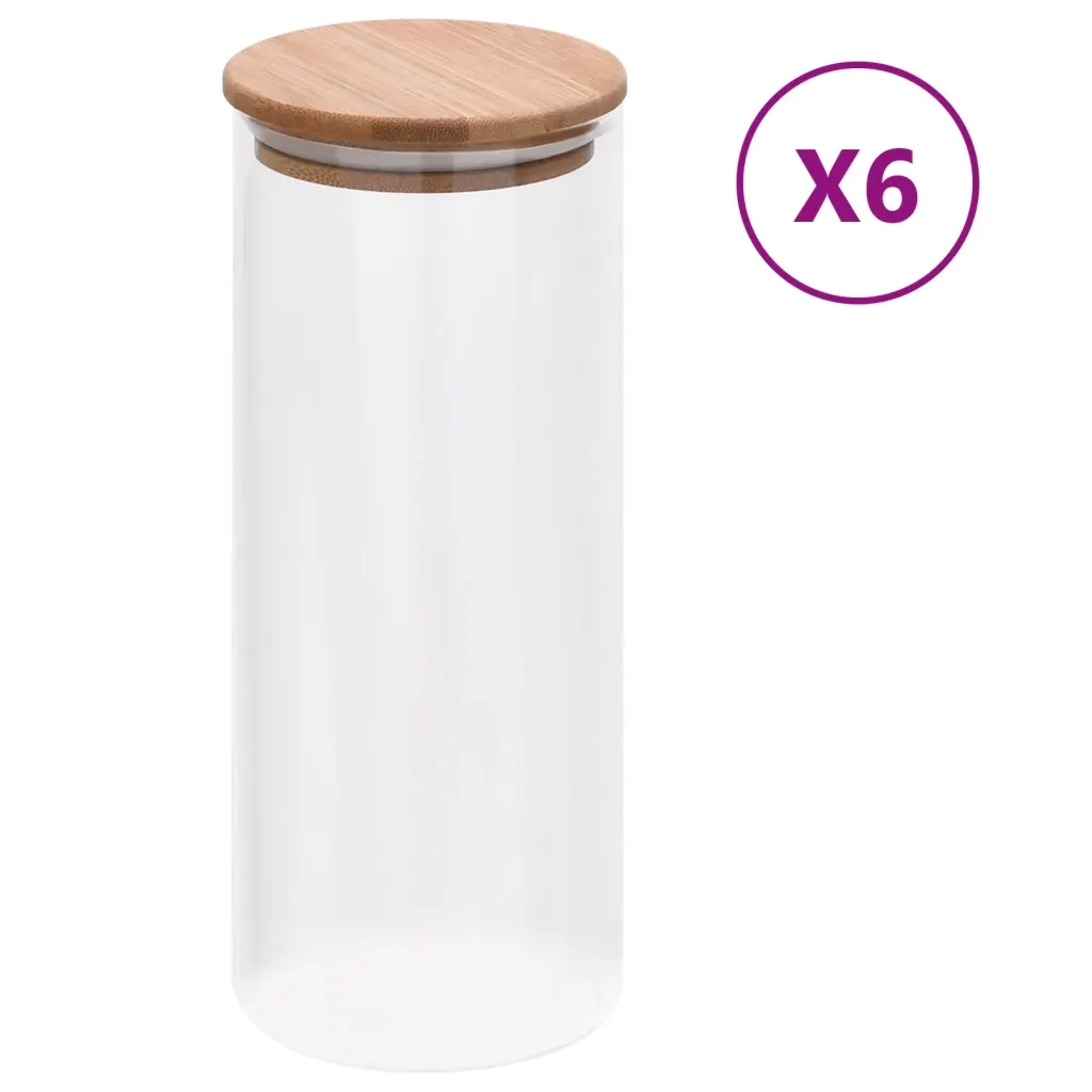 Barattoli di Vetro con Coperchio in BambÃ¹ 6 pz 1000 ml cod mxl 54738