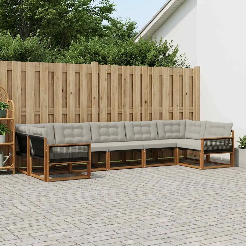 Set di divani da esterno 7 pcs Naturale e Grigio Chiaro
