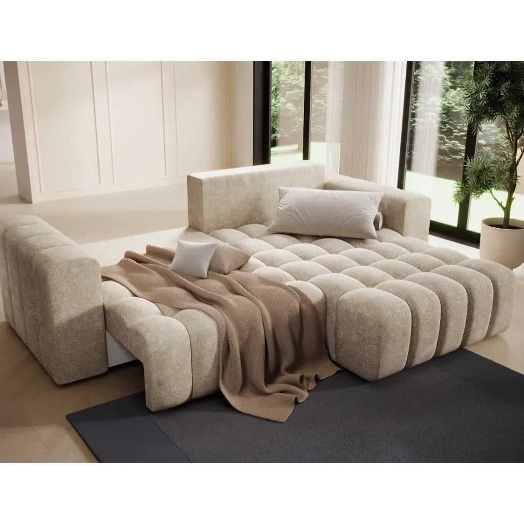 Divano ad angolo convertibile DORY beige 250 cm con vano contenitore angolo destro