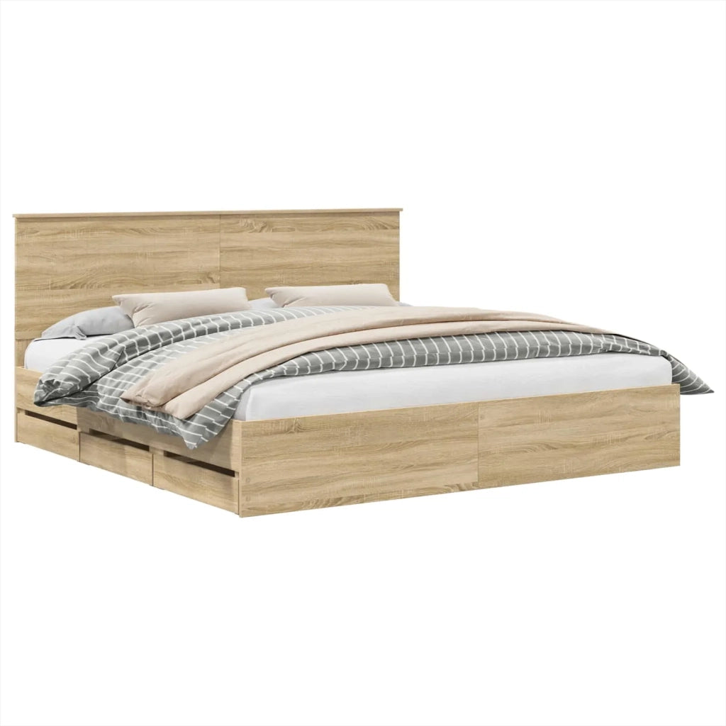 Struttura del letto con cassetto-Giroletto con contenitore-Rete del Letto Rovere Sonoma 200 x 200 cm 551302