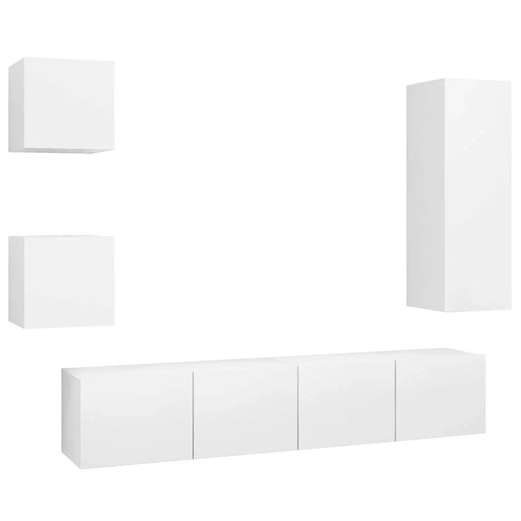 Set di mobili da 5 pezzi tra cui armadio credenza mobile TV televisore per soggiorno camera da letto salotto legno ingegnerizzato bianco 02_0024857