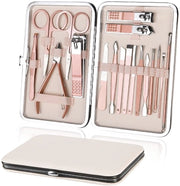 Set di manicure e pedicure da 18 pezzi – kit di cura unghie professionale in acciaio inossidabile, rosso-giallo - ideale per in tasca o per la vacanza