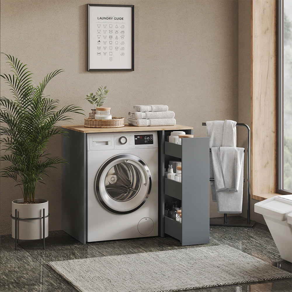 Mobile lavatrice Viktor Antracite/Rovere dorato 93.6 x 88.2 cm con 3 scomparti Vicco