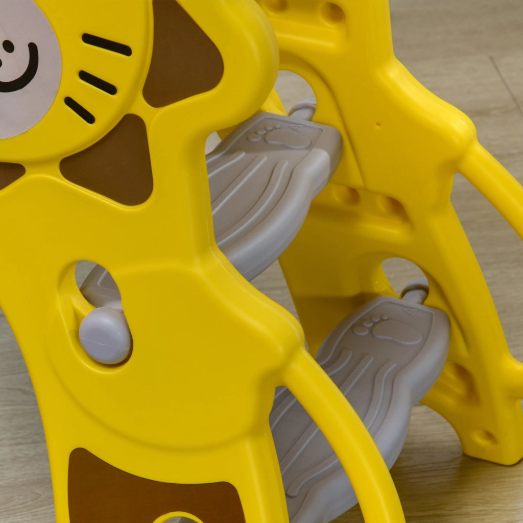 Scivolo per Bambini 131x50x74 cm con Canestro Laterale in PE Giallo e Grigio